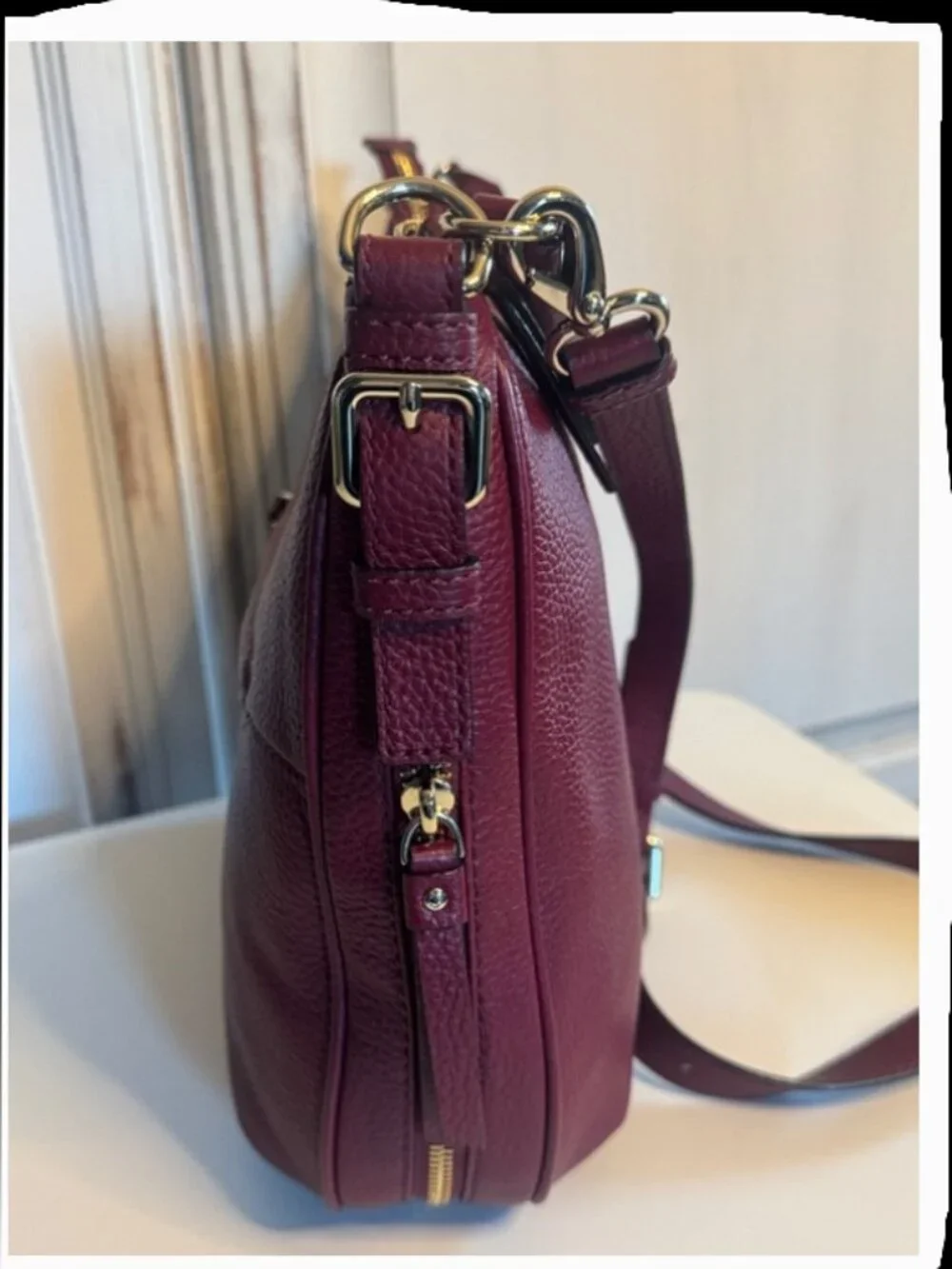 kate spade Pebbled Leather Shoulder Bag in Wine